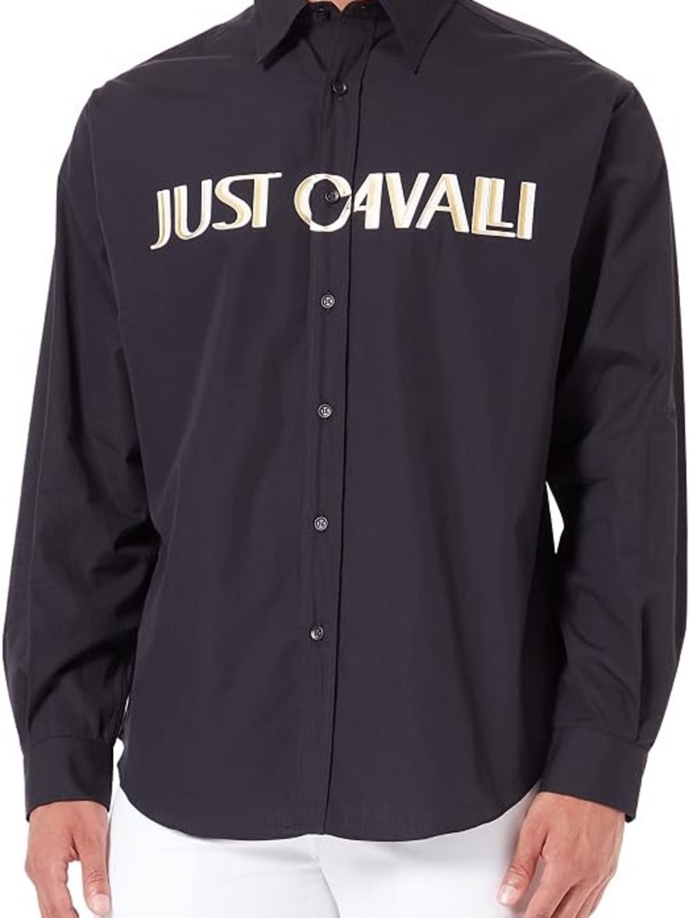 Just Cavalli Men's Black Logo Button-Down Shirt -